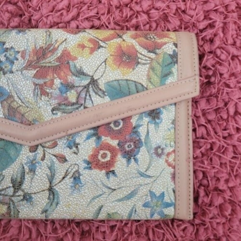 Sondra Roberts floral leather envelope clutch